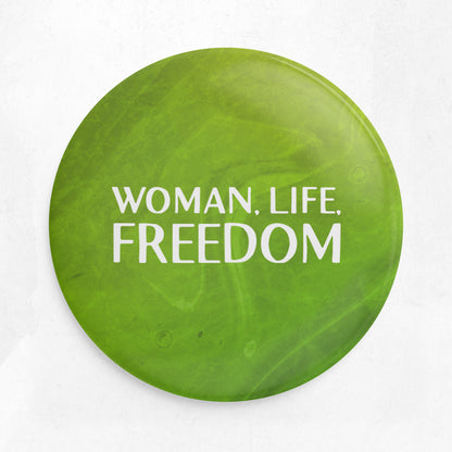 Woman, Life, Freedom pin / badge - lime