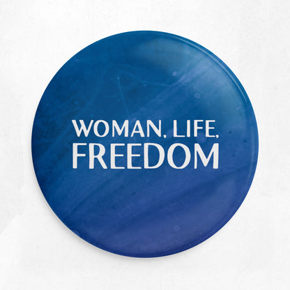 Woman, Life, Freedom pin / badge - blue